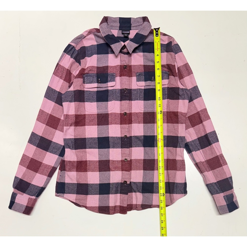 Patagonia Women Pink Burgundy Plaid Organic Cotton Flannel Shirt Size M Long Slv